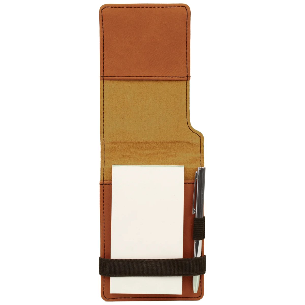 3 1/4" x 4 3/4" Rawhide Engraved Faux Leather Mini Notepad with Pen - Open view