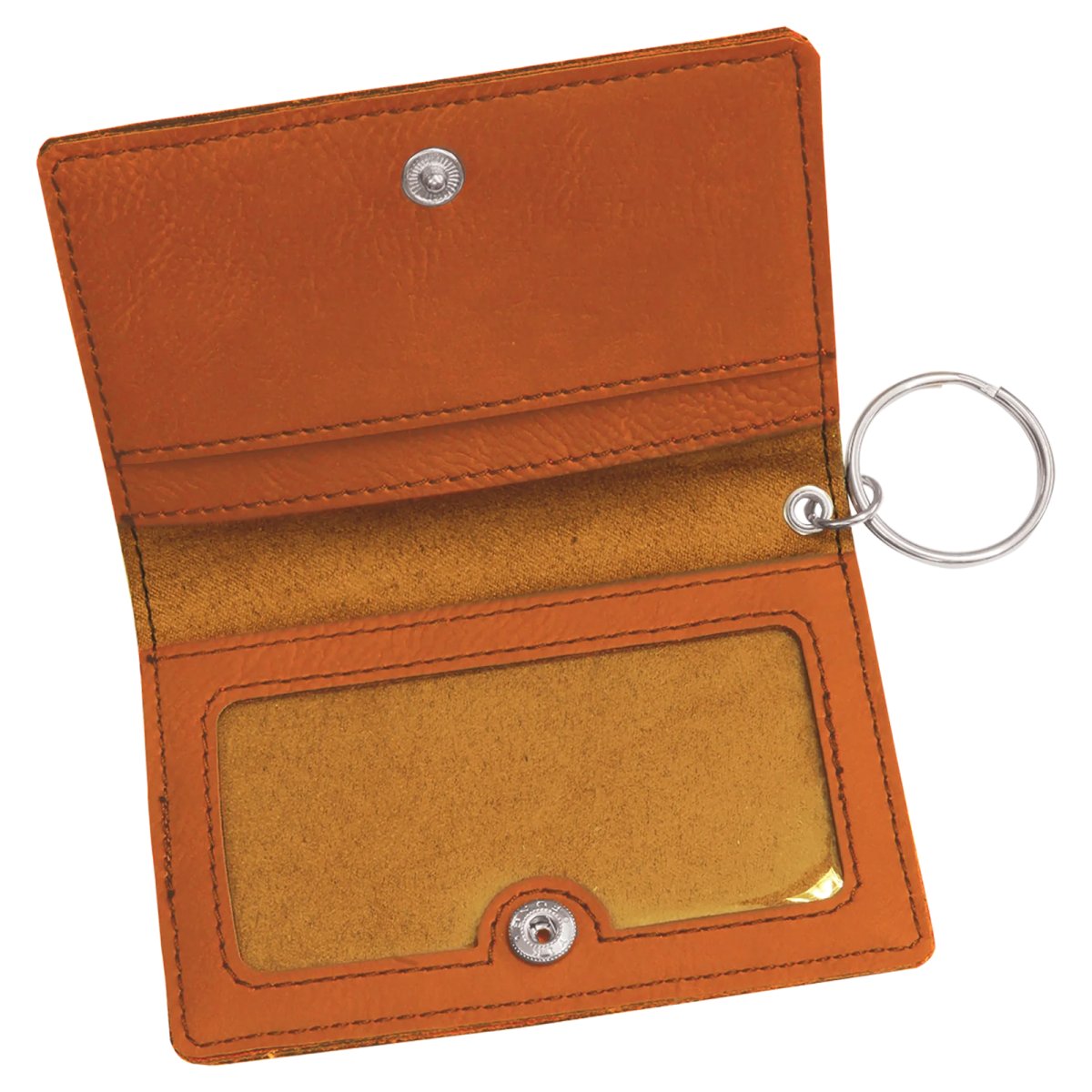 4 1/4" x 3" Rawhide Engraved Faux Leather Keychain ID Holder - Open view