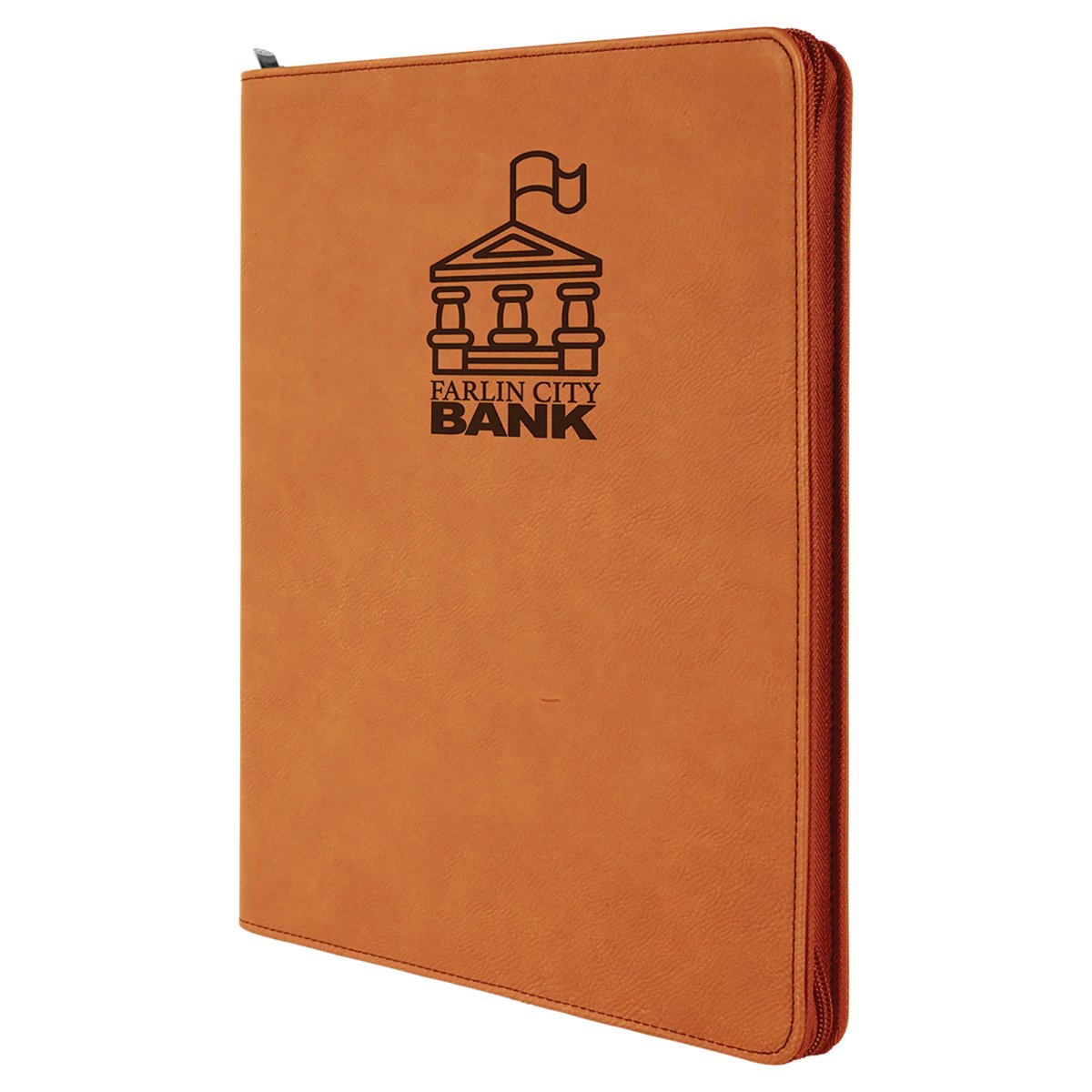 9 1/2" x 12" Rawhide with Zipper Engraved Faux Leather Portfolio with Notepad - Angle view