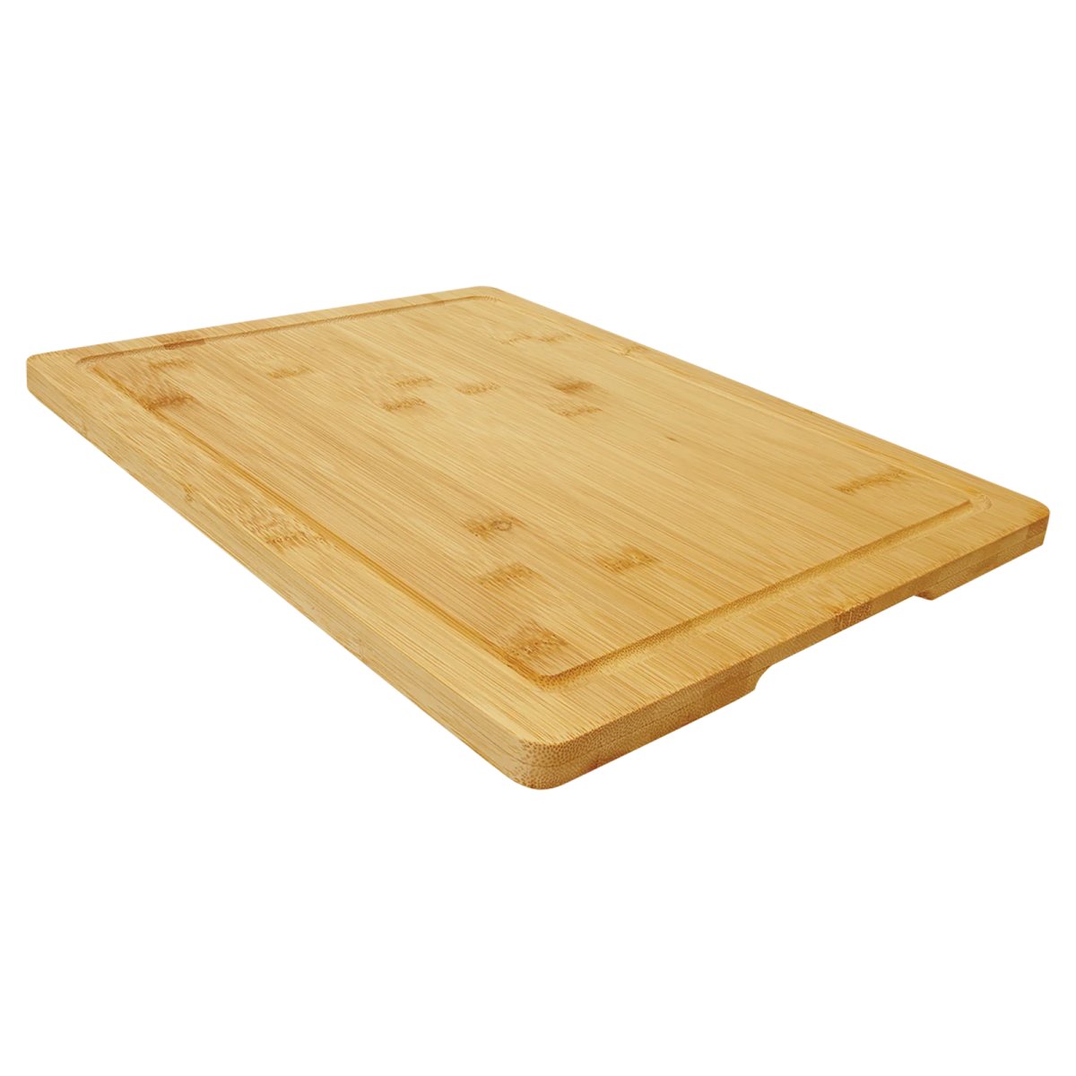 13 3/4" x 11" Bamboo Cutting Board with Drip Ring - Angle view