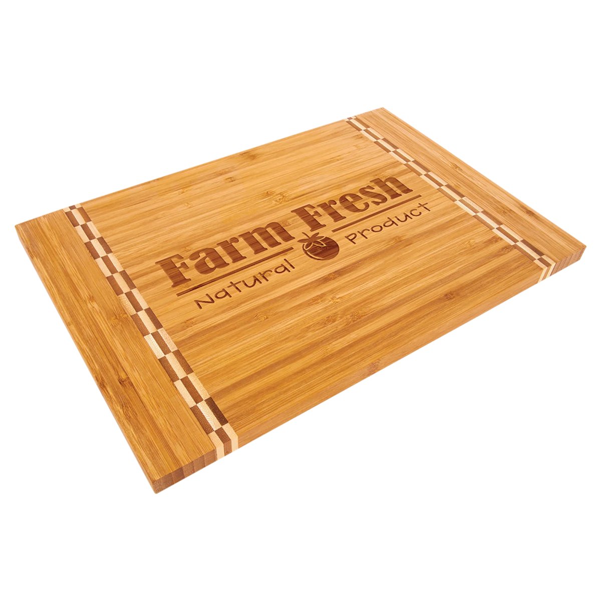 15" x 10 1/4" Bamboo Cutting Board with Butcher Block Inlay - Angle view