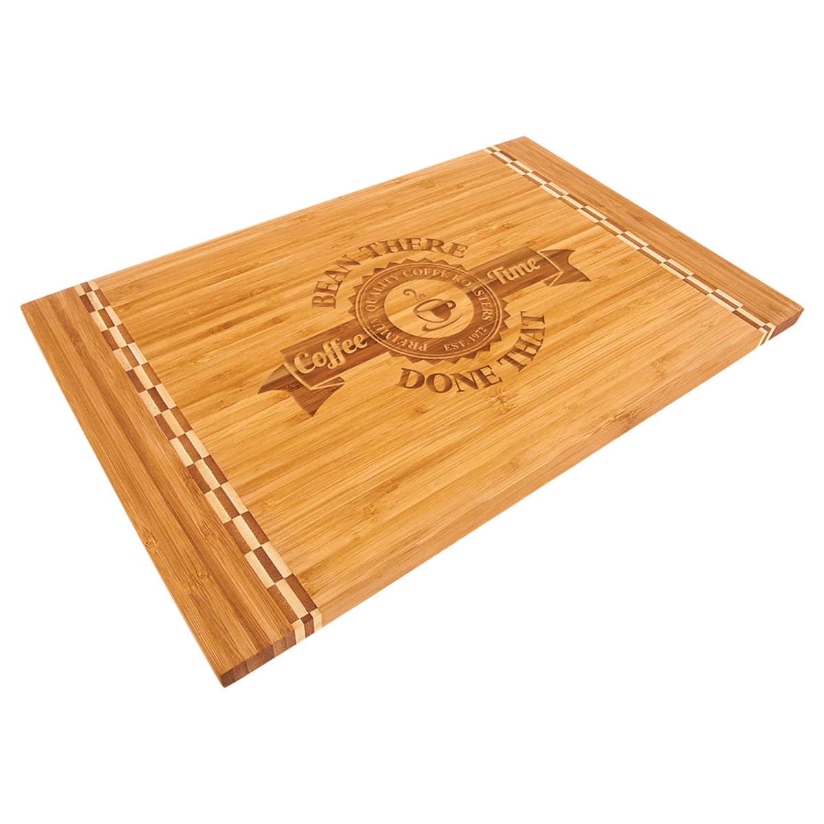 18 1/4" x 12" Bamboo Cutting Board with Butcher Block Inlay - Angle view