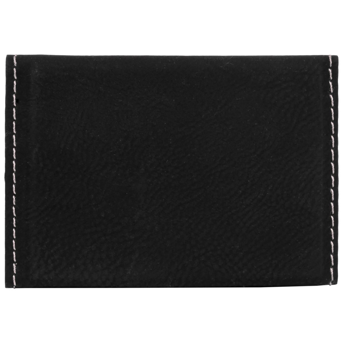 3 3/4" x 2 3/4" Black/Silver Engraved Faux Leather Hard Business Card Holder - Back view