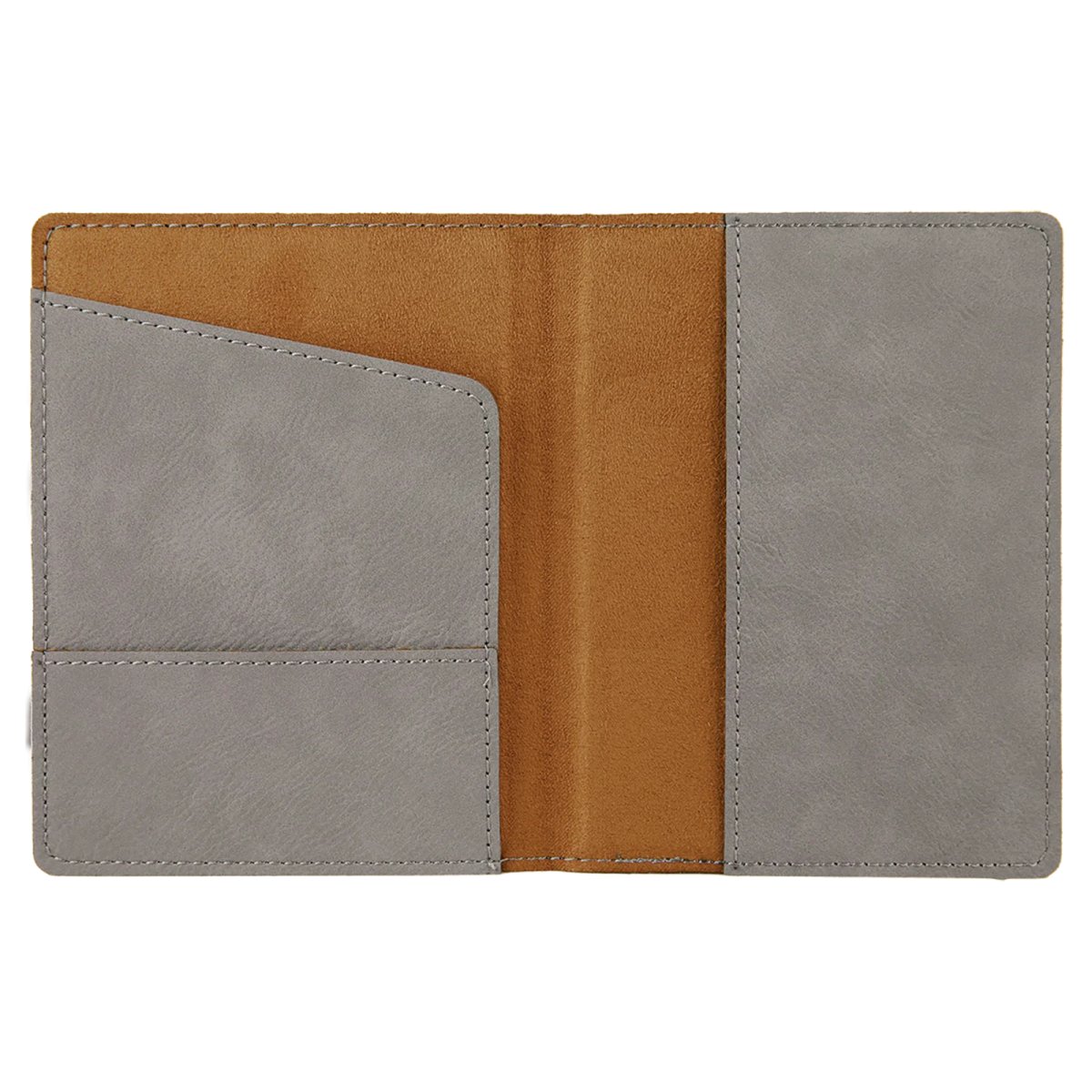 4 1/4" x 5 1/2" Gray Engraved Faux Leather Passport Holder - Open view