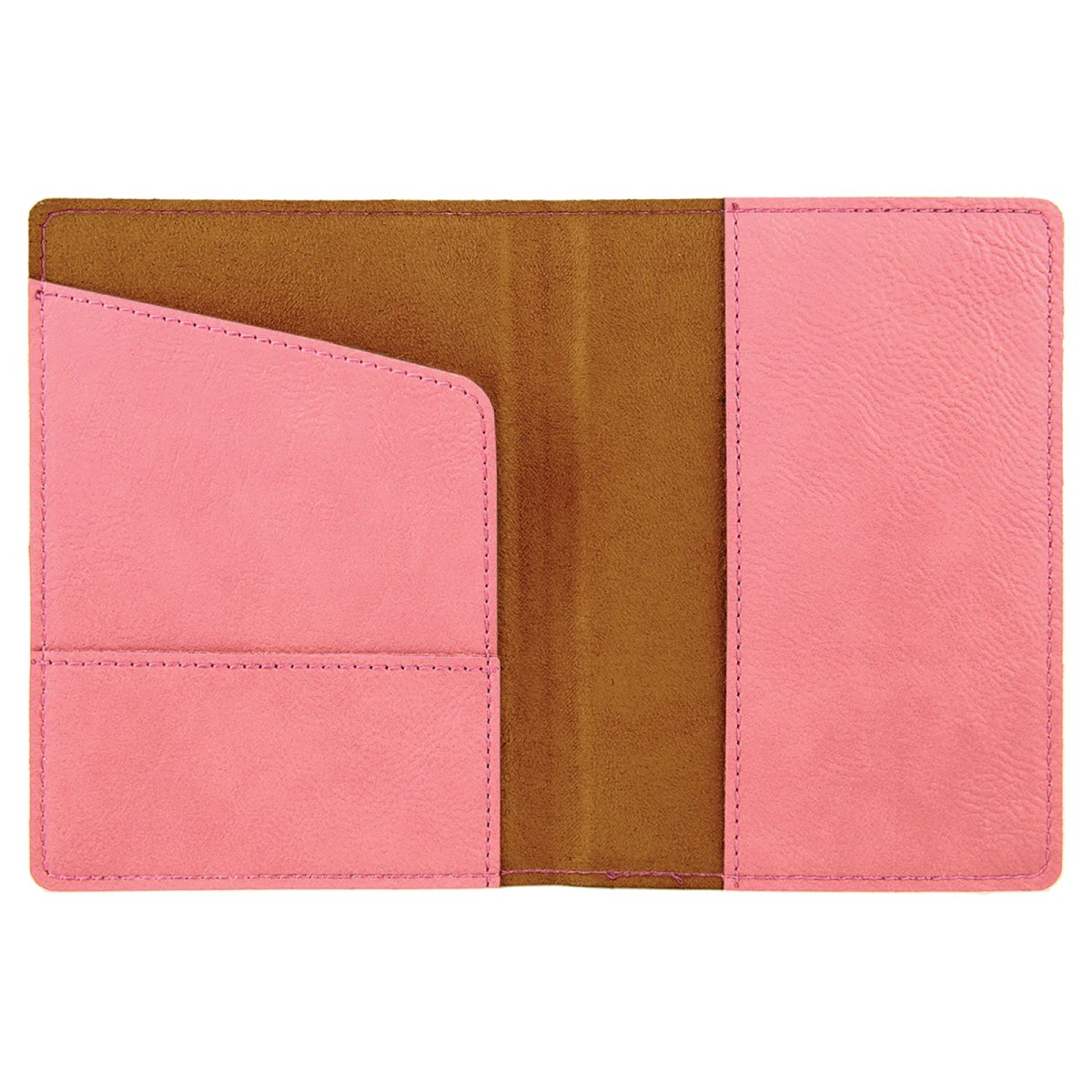 4 1/4" x 5 1/2" Pink Engraved Faux Leather Passport Holder - Open view