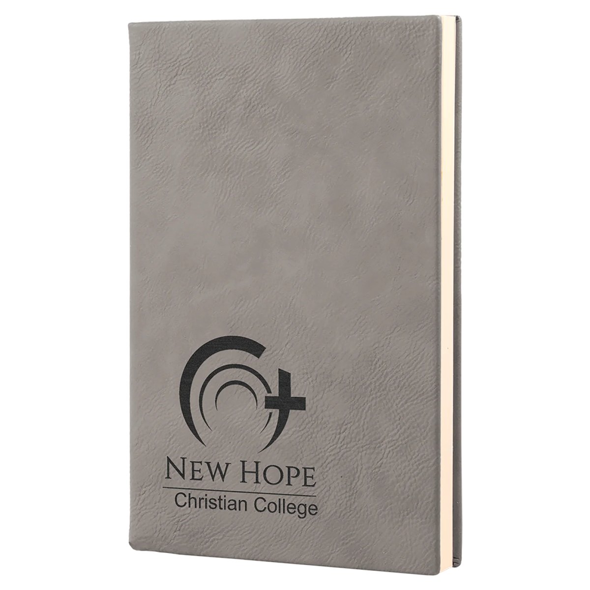 5 1/4" x 8 1/4" Gray Engraved Faux Leather Journal with Lined Notepad - Angle view