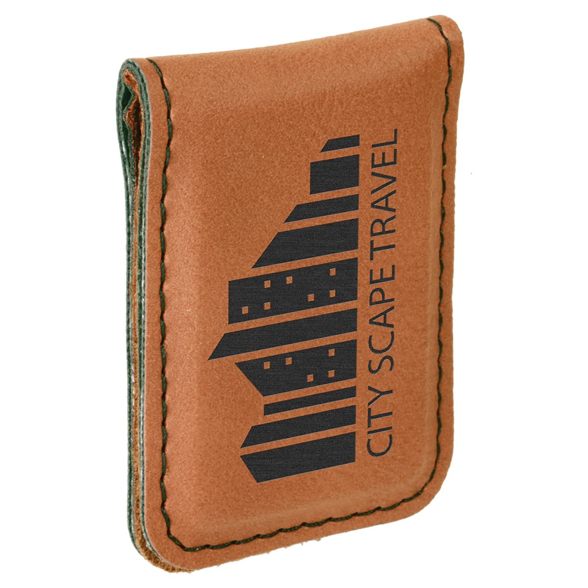 1 3/4" x 2 1/2" Rawhide Engraved Faux Leather Money Clip - Angle view