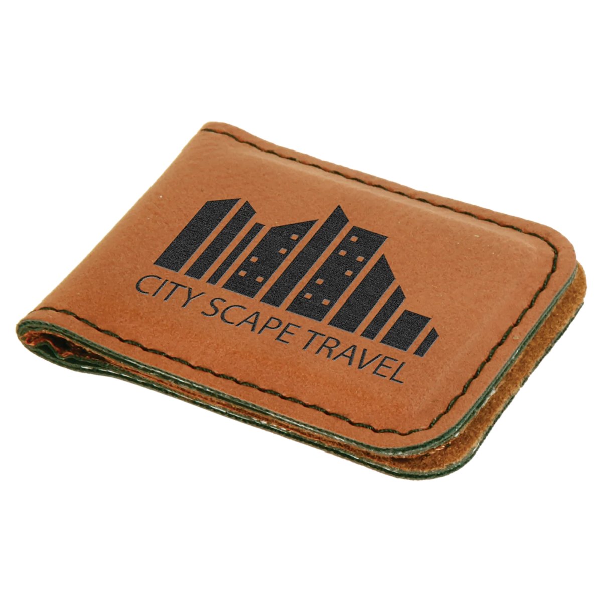 1 3/4" x 2 1/2" Rawhide Engraved Faux Leather Money Clip - Angle 4 view