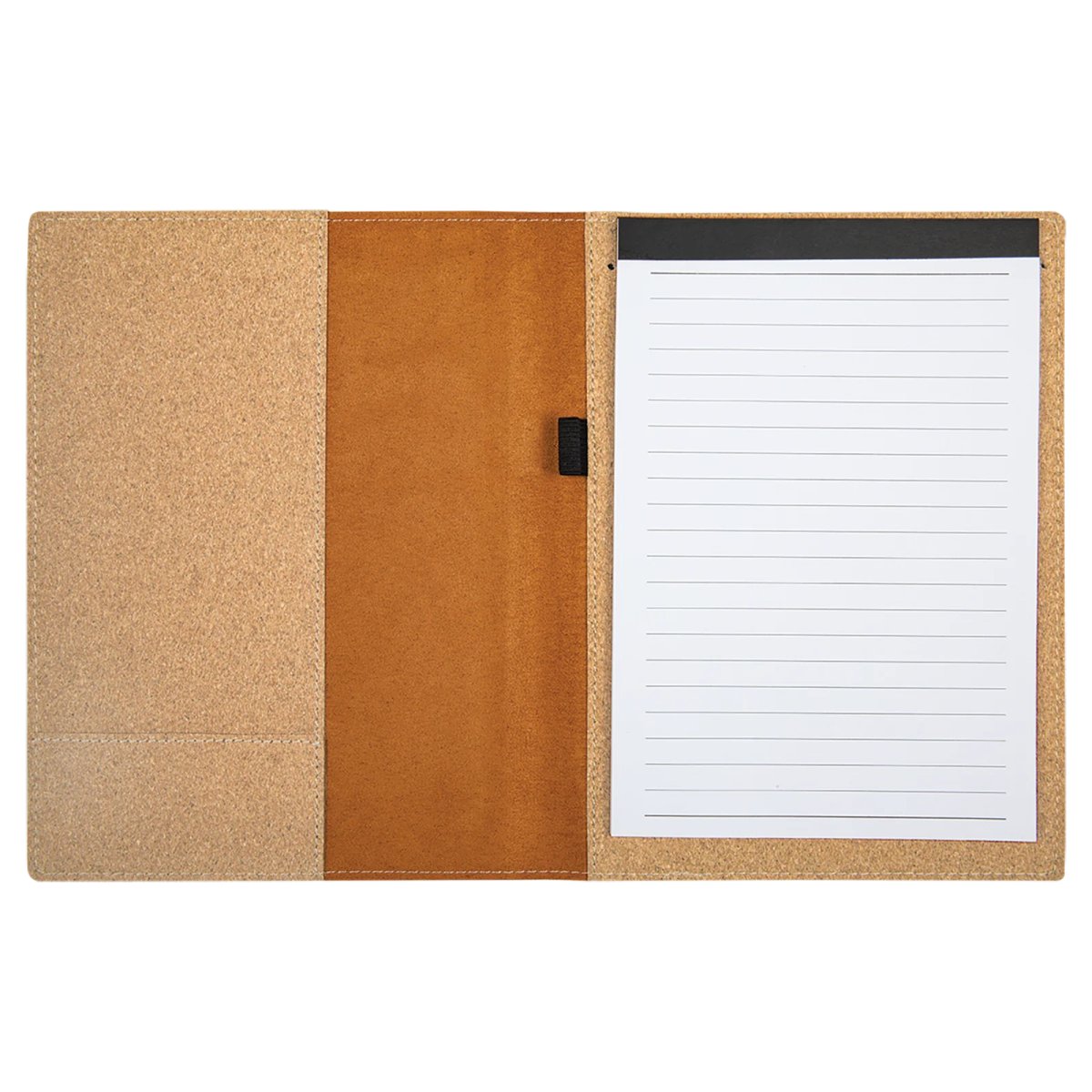 7" x 9" Small Cork Portfolio with Notepad - Open view