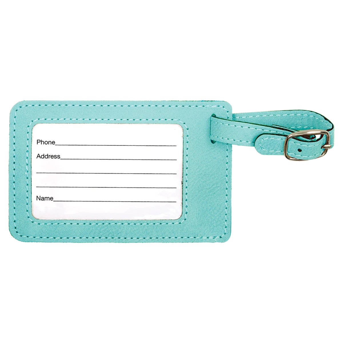 4 1/4" x 2 3/4" Teal Engraved Faux Leather Luggage Tag - Back view
