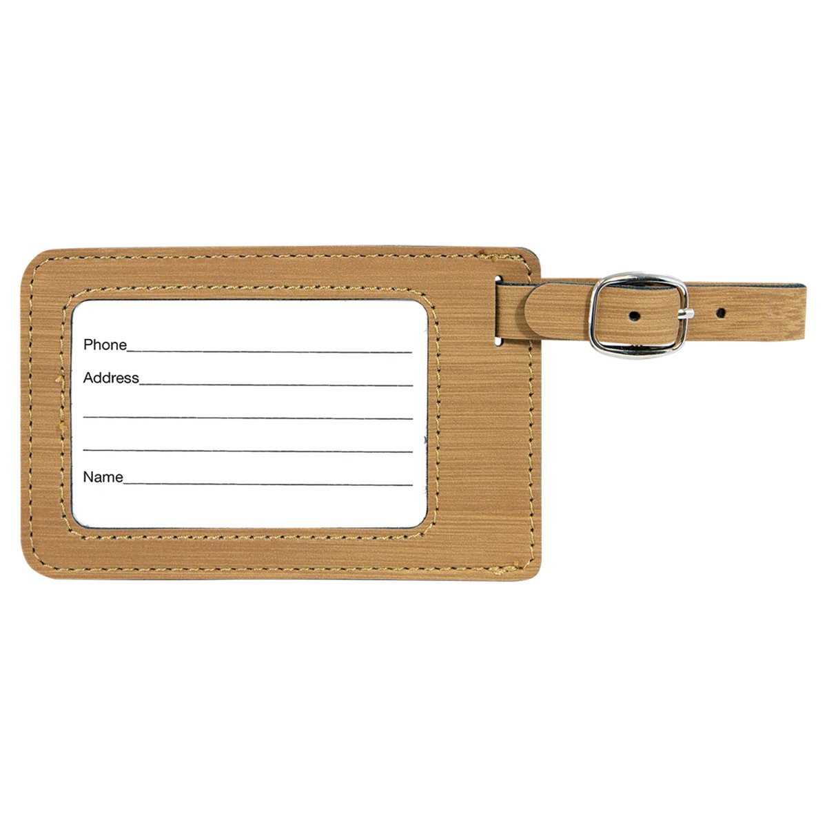 4 1/4" x 2 3/4" Bamboo Engraved Faux Leather Luggage Tag - Back view