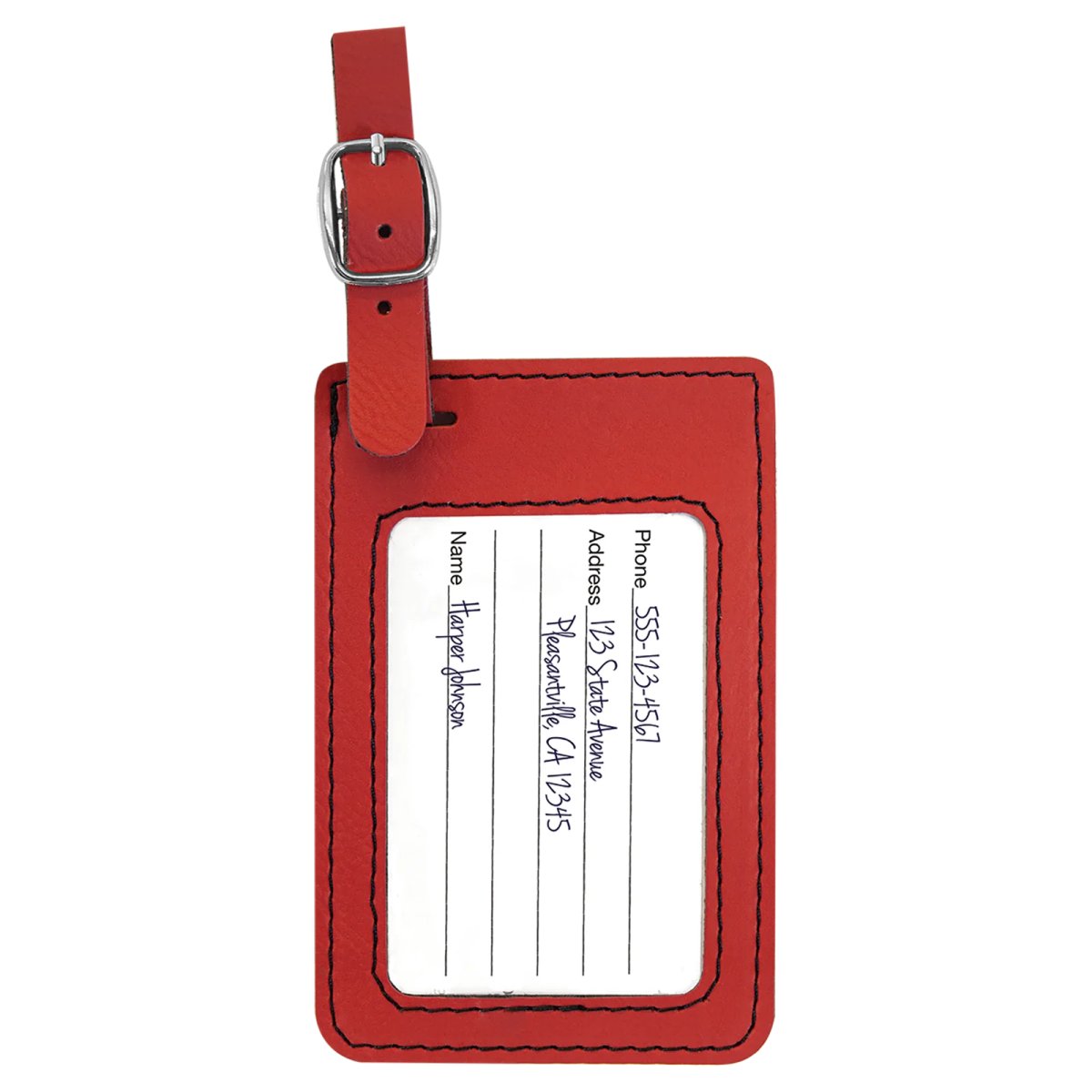 4 1/4" x 2 3/4" Red Engraved Faux Leather Luggage Tag - Back view