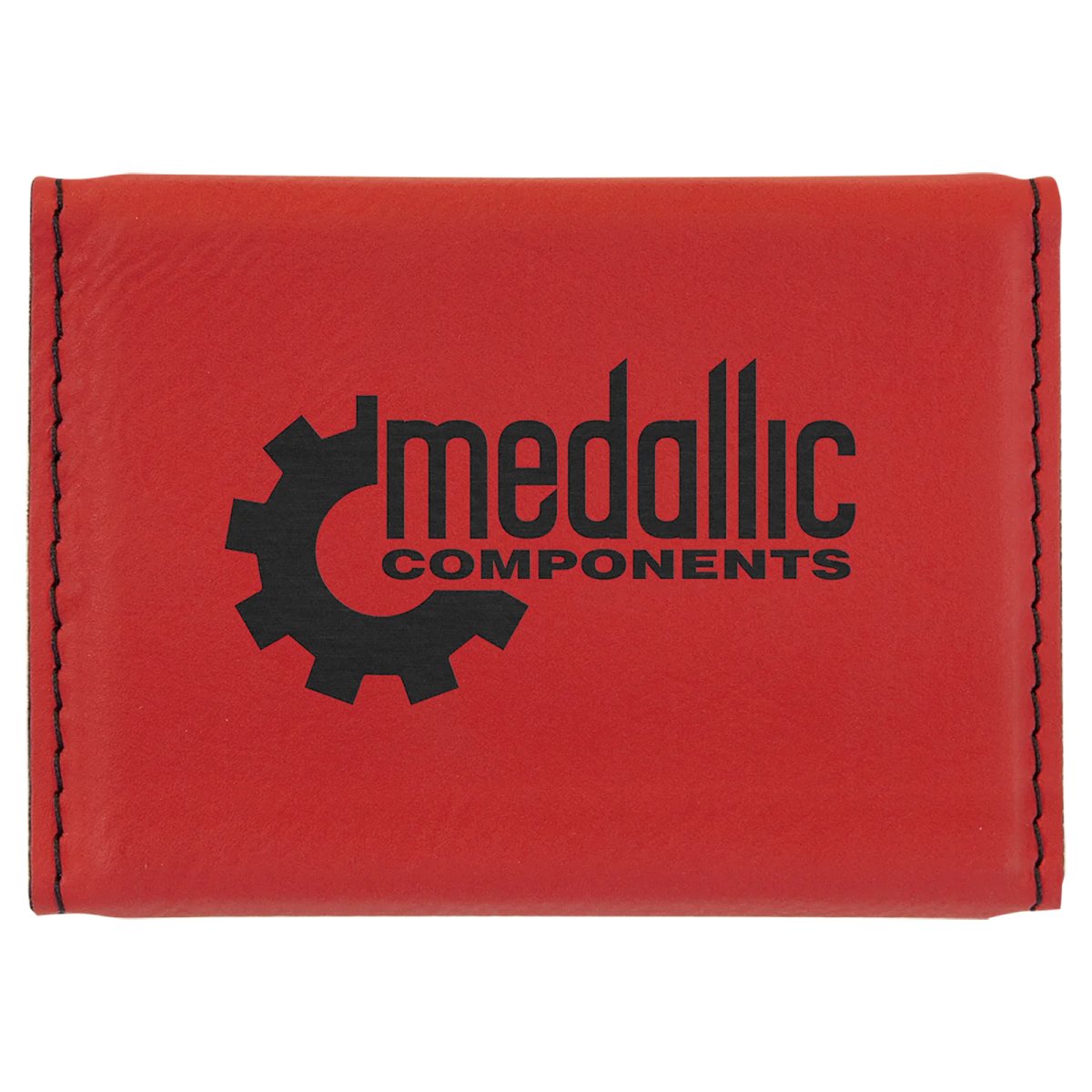 3 3/4" x 2 3/4" Red Engraved Faux Leather Hard Business Card Holder - Back view