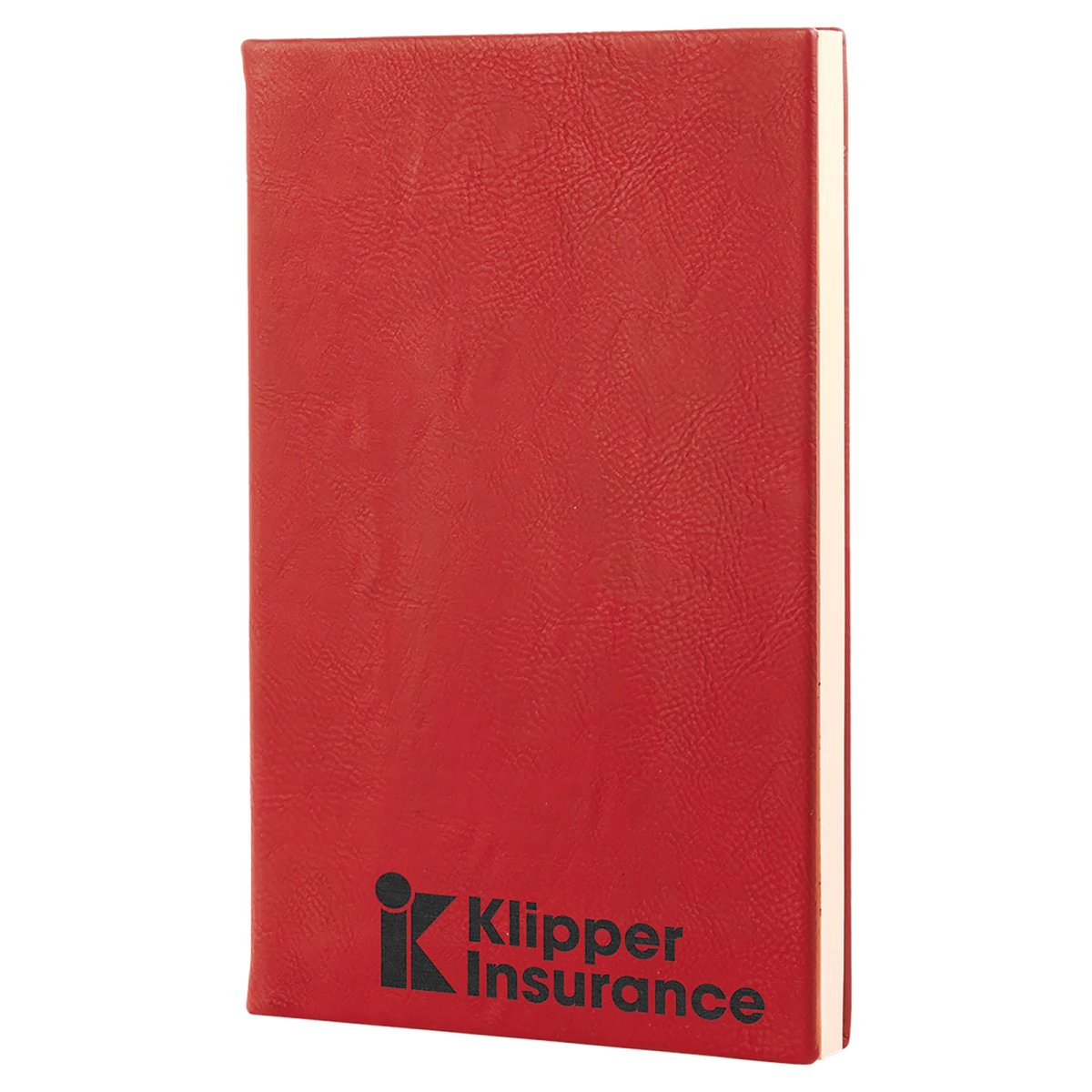 5 1/4" x 8 1/4" Red Engraved Faux Leather Journal with Lined Notepad - Angle view
