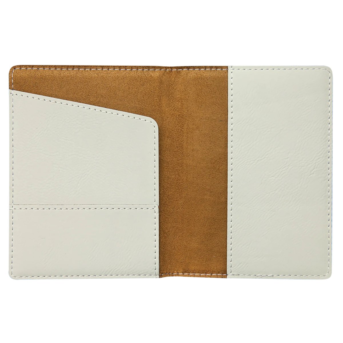 4 1/4" x 5 1/2" White Engraved Faux Leather Passport Holder - Open view