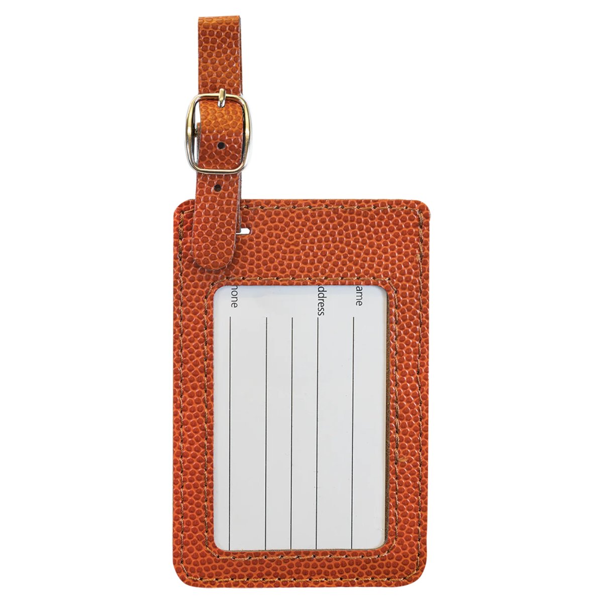 4 1/4" x 2 3/4" Basketball Engraved Faux Leather Luggage Tag - Back view