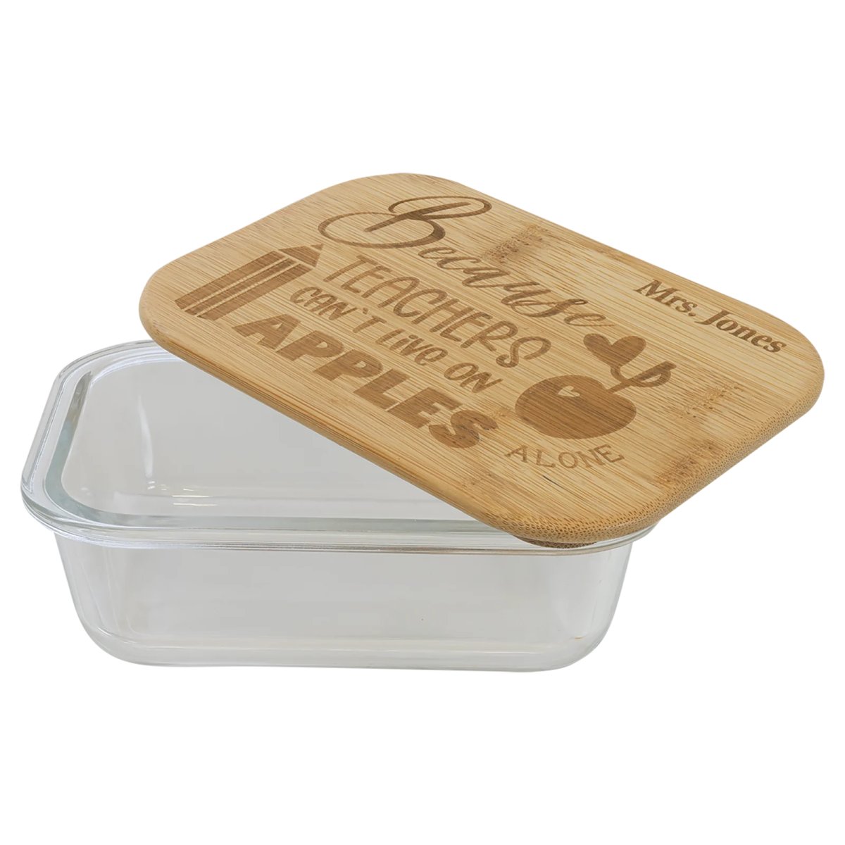 12 oz. Rectangle Glass Container with Bamboo Lid - Open view
