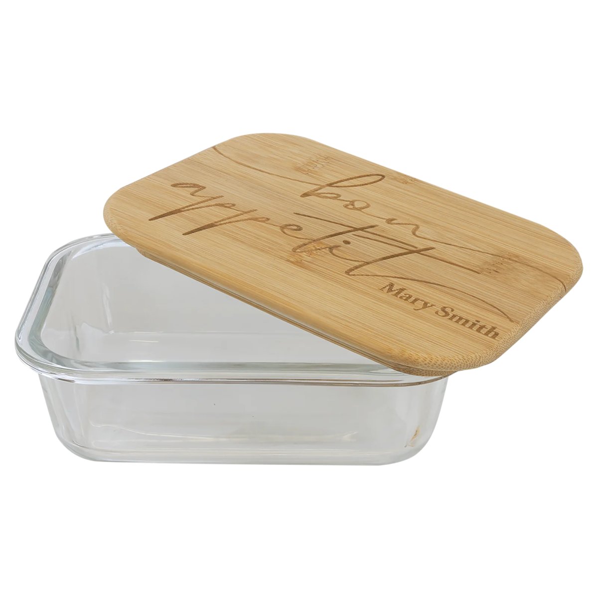 21 oz. Rectangle Glass Container with Bamboo Lid - Open view