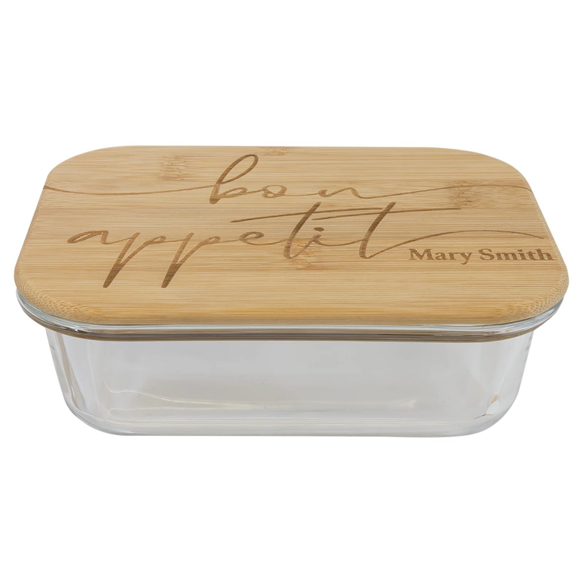 21 oz. Rectangle Glass Container with Bamboo Lid - Side view