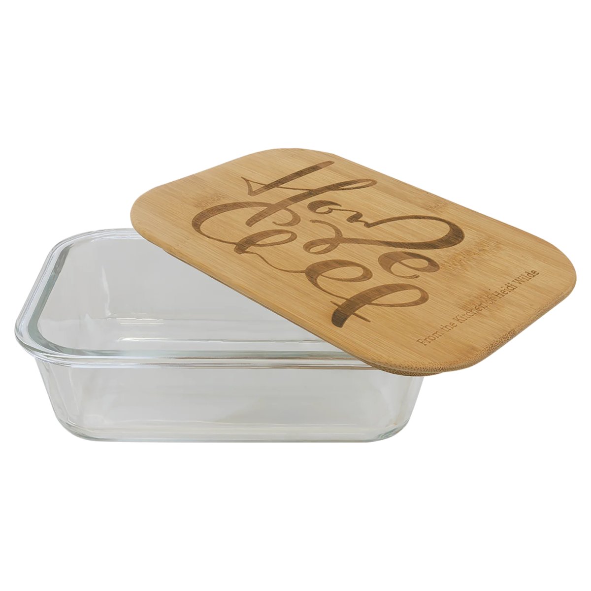 35 oz. Rectangle Glass Container with Bamboo Lid - Open view
