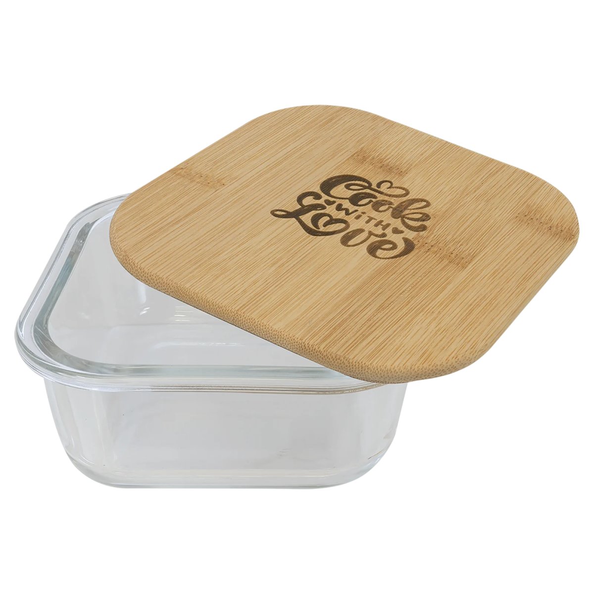 18 oz. Square Glass Container with Bamboo Lid - Open view