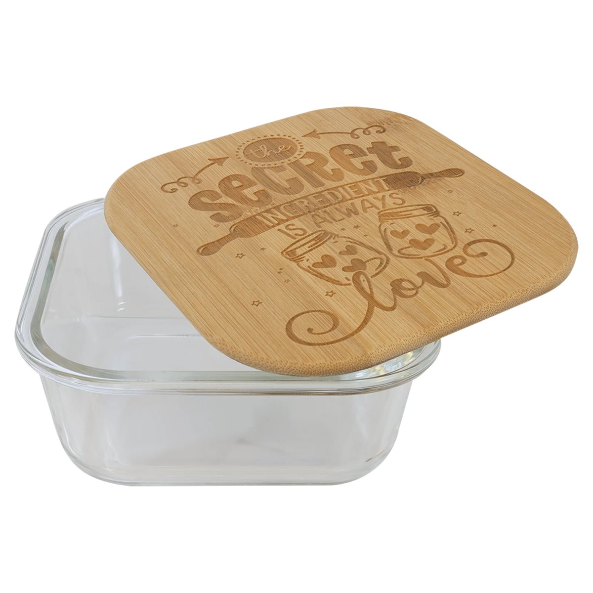 27 oz. Square Glass Container with Bamboo Lid - Open view