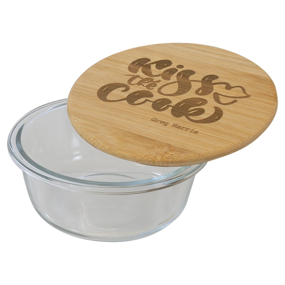 13 oz. Round Glass Container with Bamboo Lid - Open view
