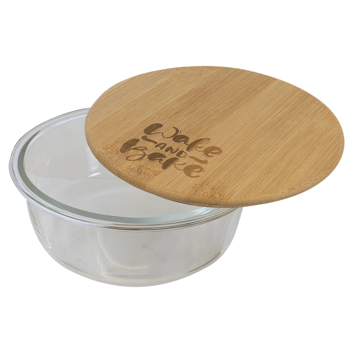 32 oz. Round Glass Container with Bamboo Lid - Open view