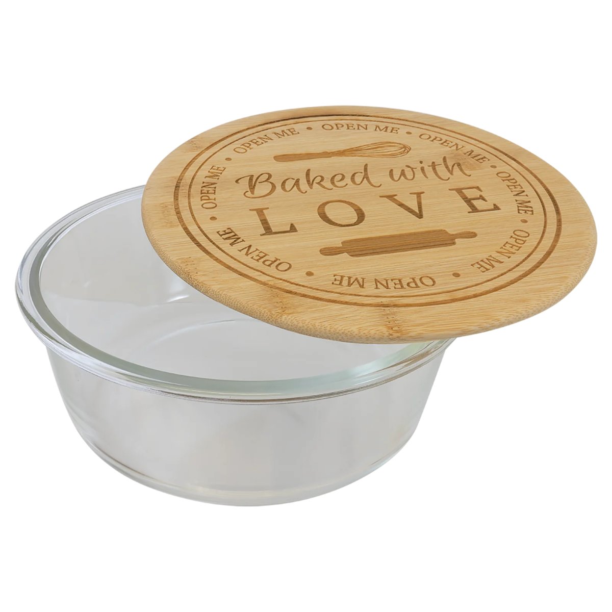 44 oz. Round Glass Container with Bamboo Lid - Open view