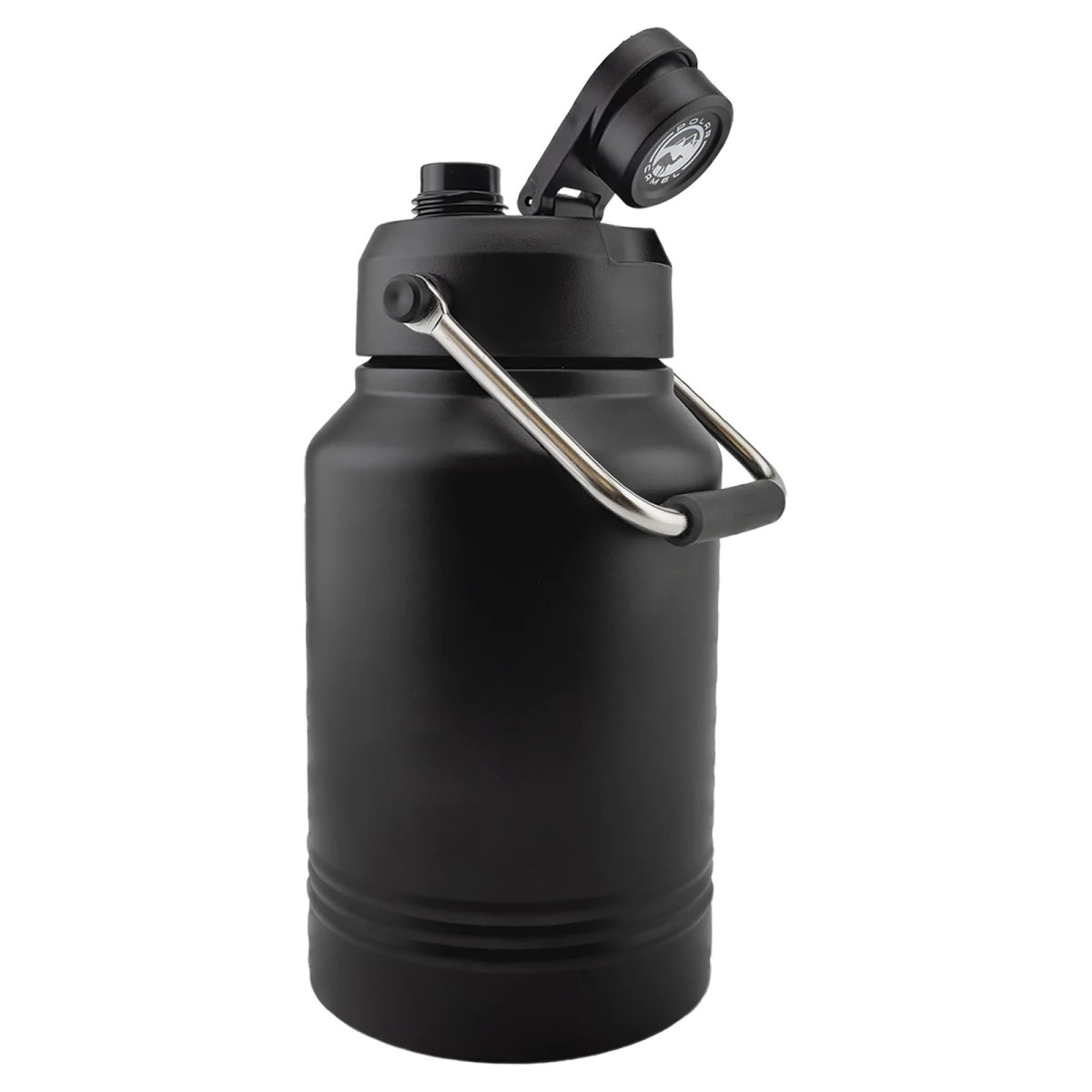 Polar Camel 64 oz. Black Vacuum Insulated Jug with Chug Lid and Easy-Carry Handle - Open view