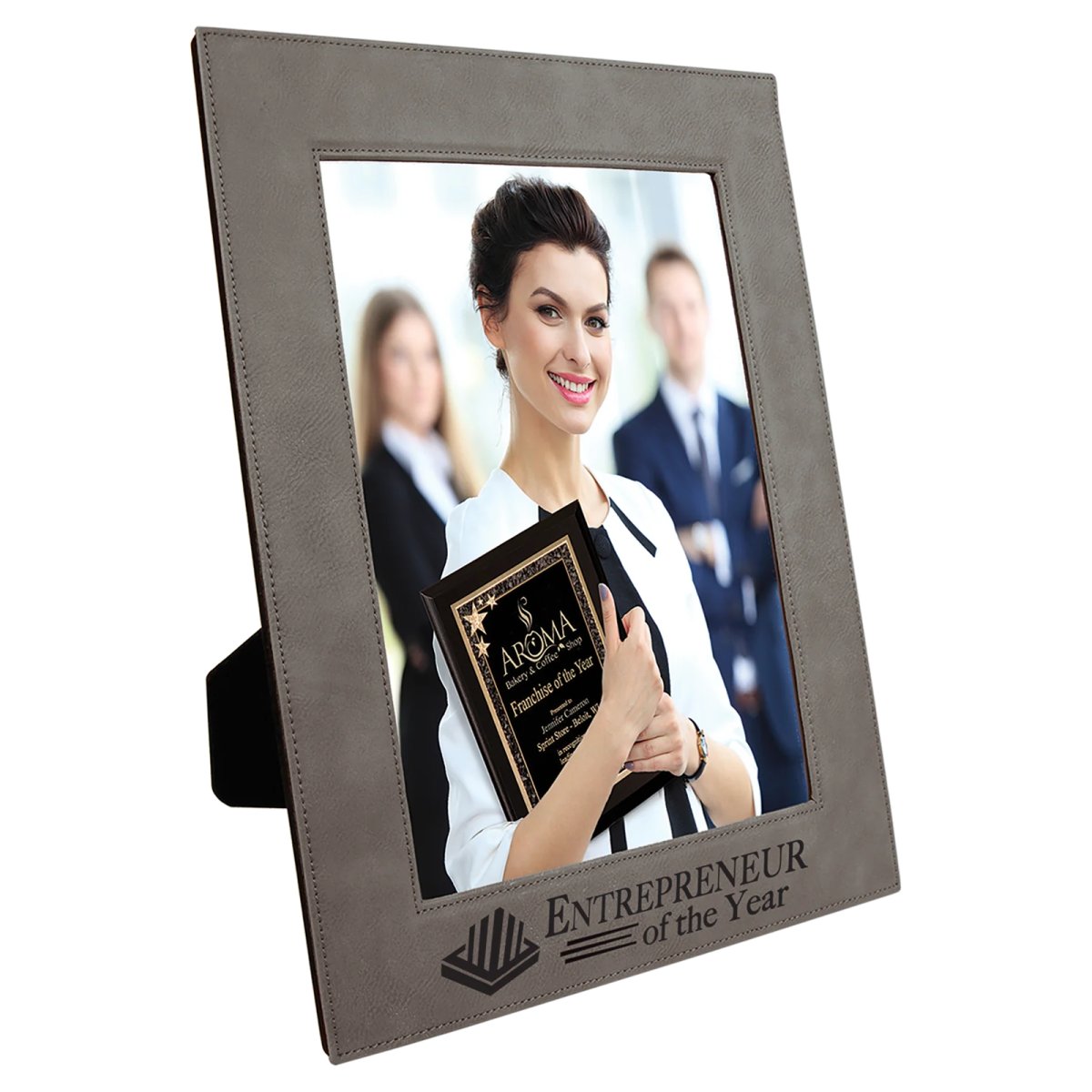 8" x 10" Gray Engraved Faux Leather Photo Frame - Angle view