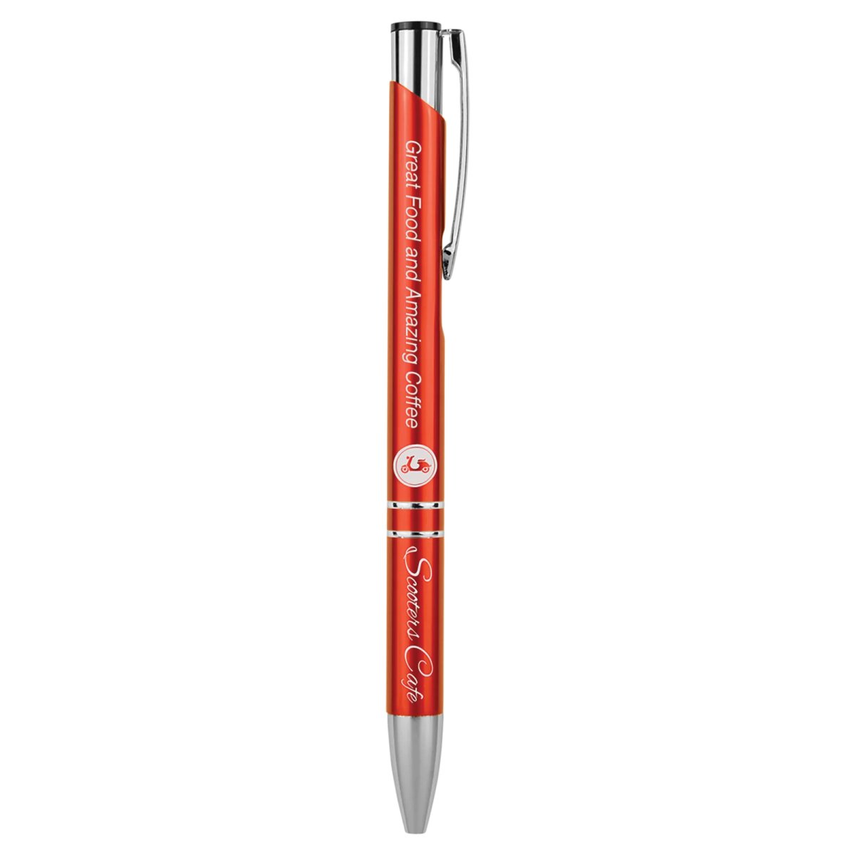 Red with Silver Trim Custom Engraved Pen - Angle 2 view