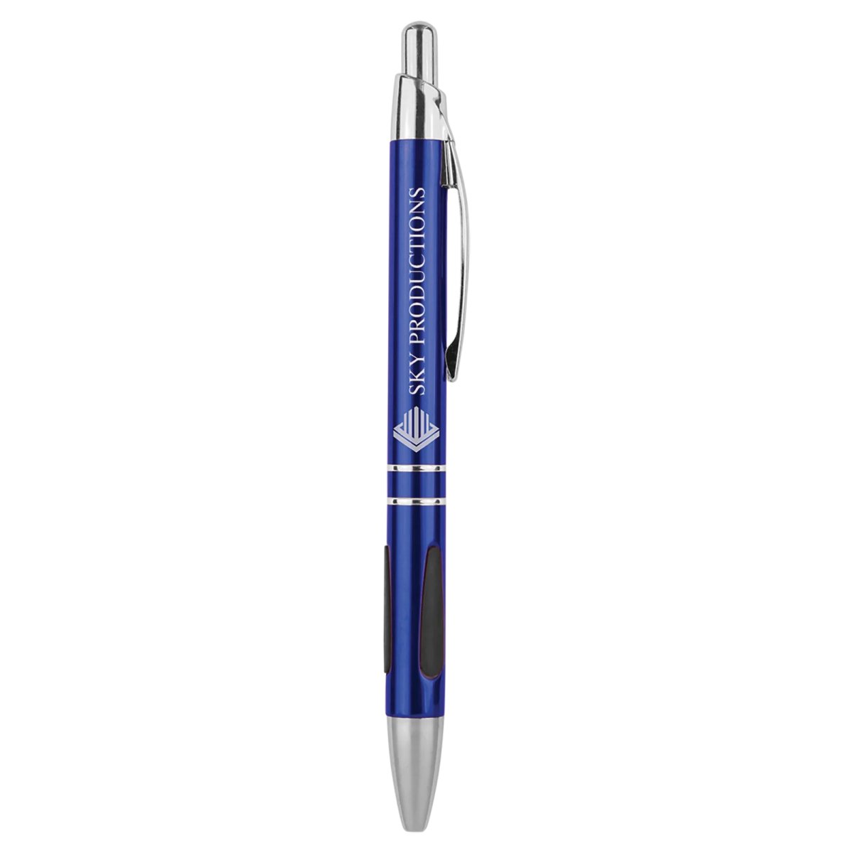 Blue with Silver Trim Custom Engraved Pen with Gripper - Angle 2 view