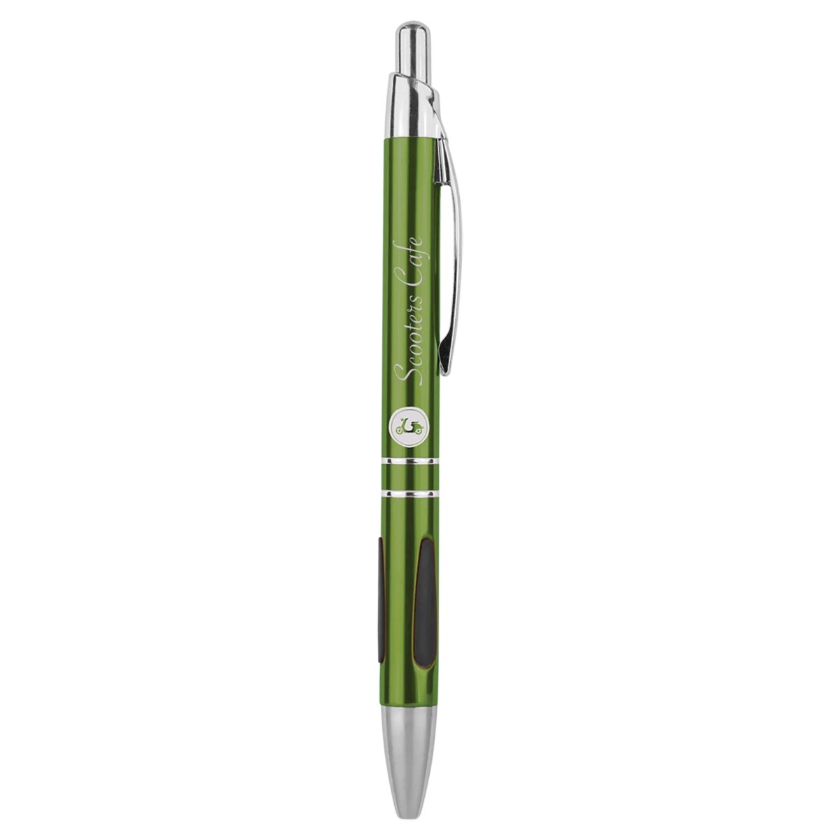 Green with Silver Trim Custom Engraved Pen with Gripper - Angle 2 view