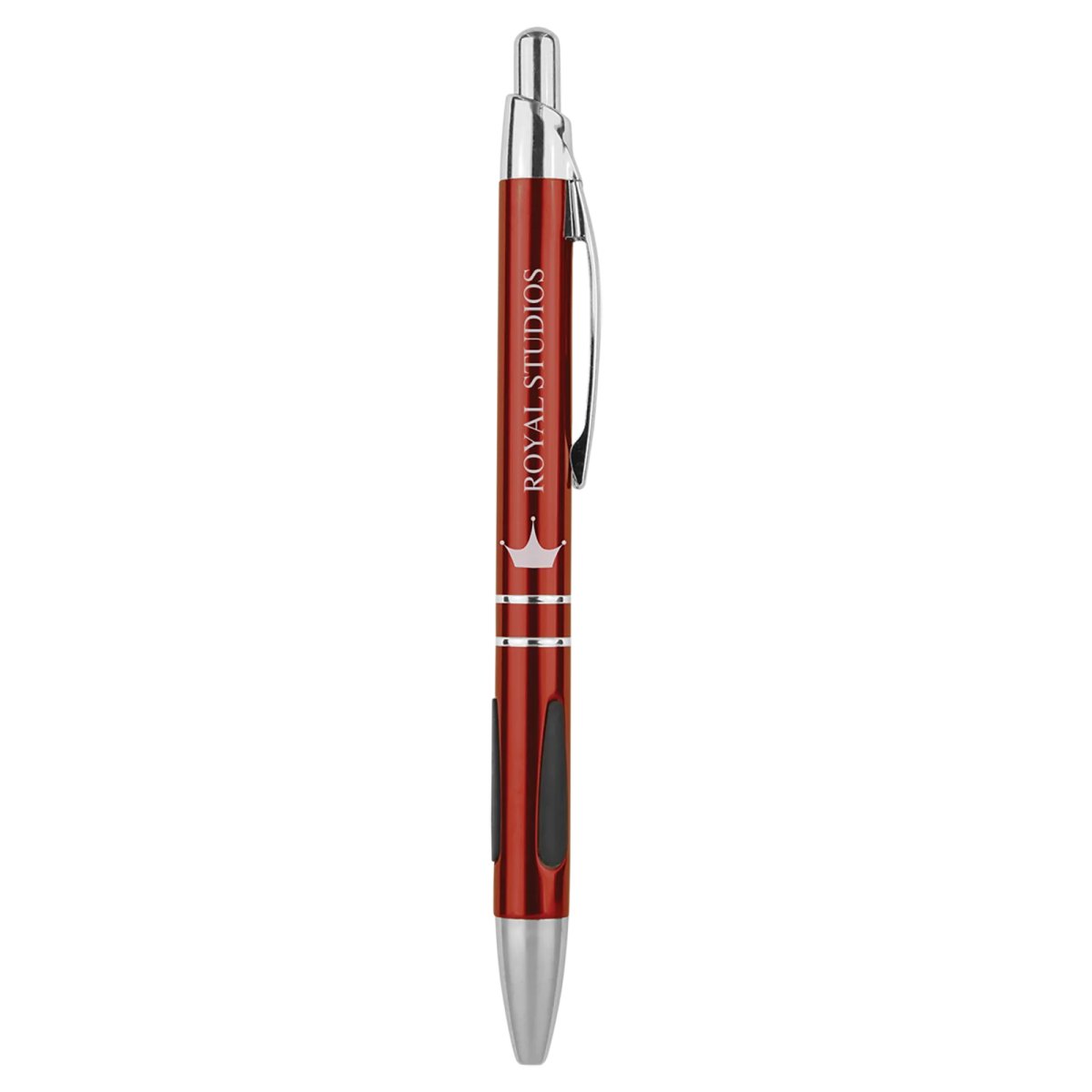 Burgundy with Silver Trim Custom Engraved Pen with Gripper - Angle 2 view