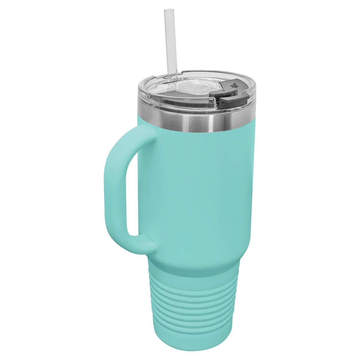 Polar Camel 40 oz. Teal Travel Mug with Snap Lid & Straw - Back view