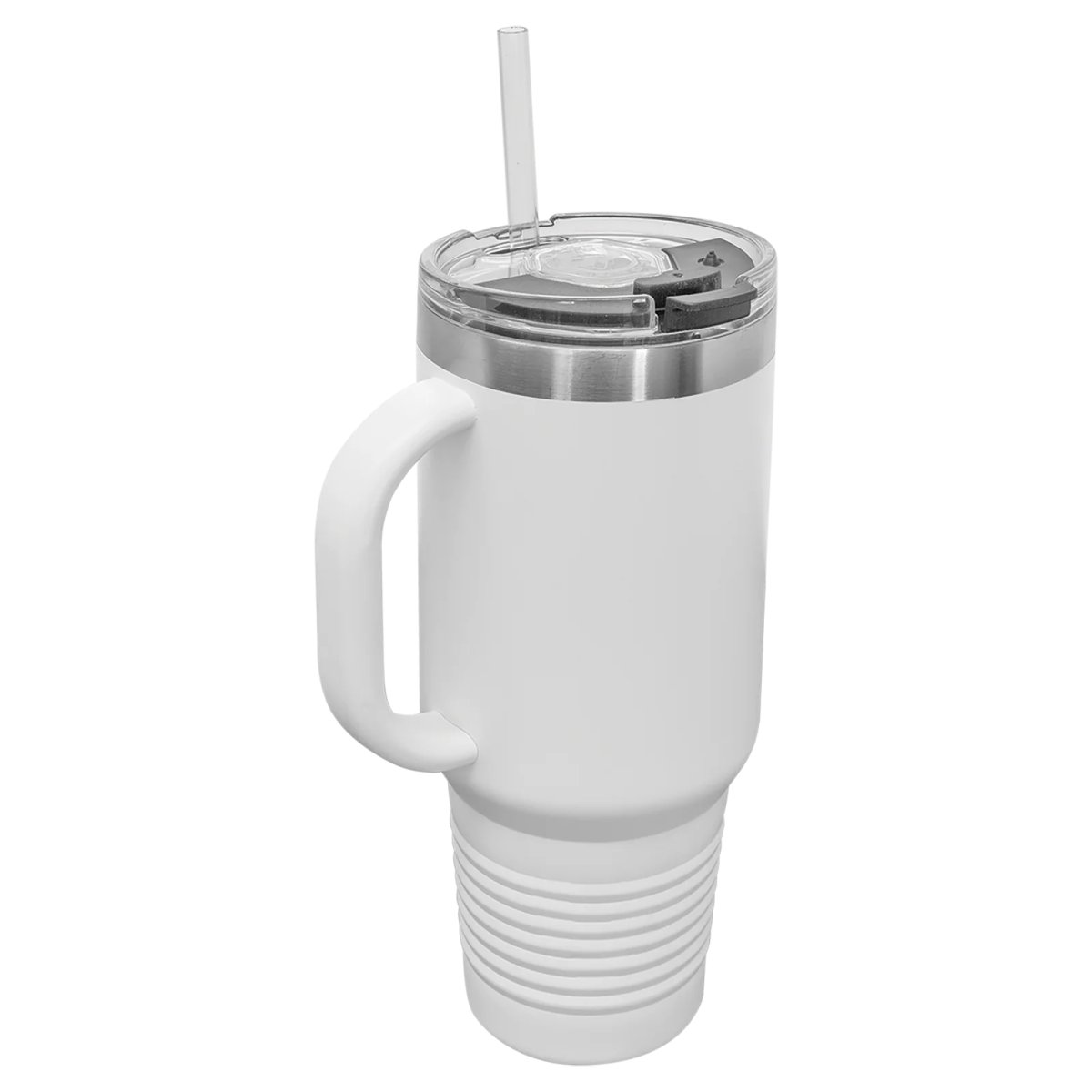 Polar Camel 40 oz. White Travel Mug with Snap Lid & Straw - Back view