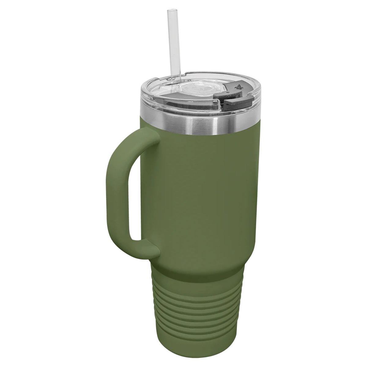 Polar Camel 40 oz. Olive Green Travel Mug with Snap Lid & Straw - Back view