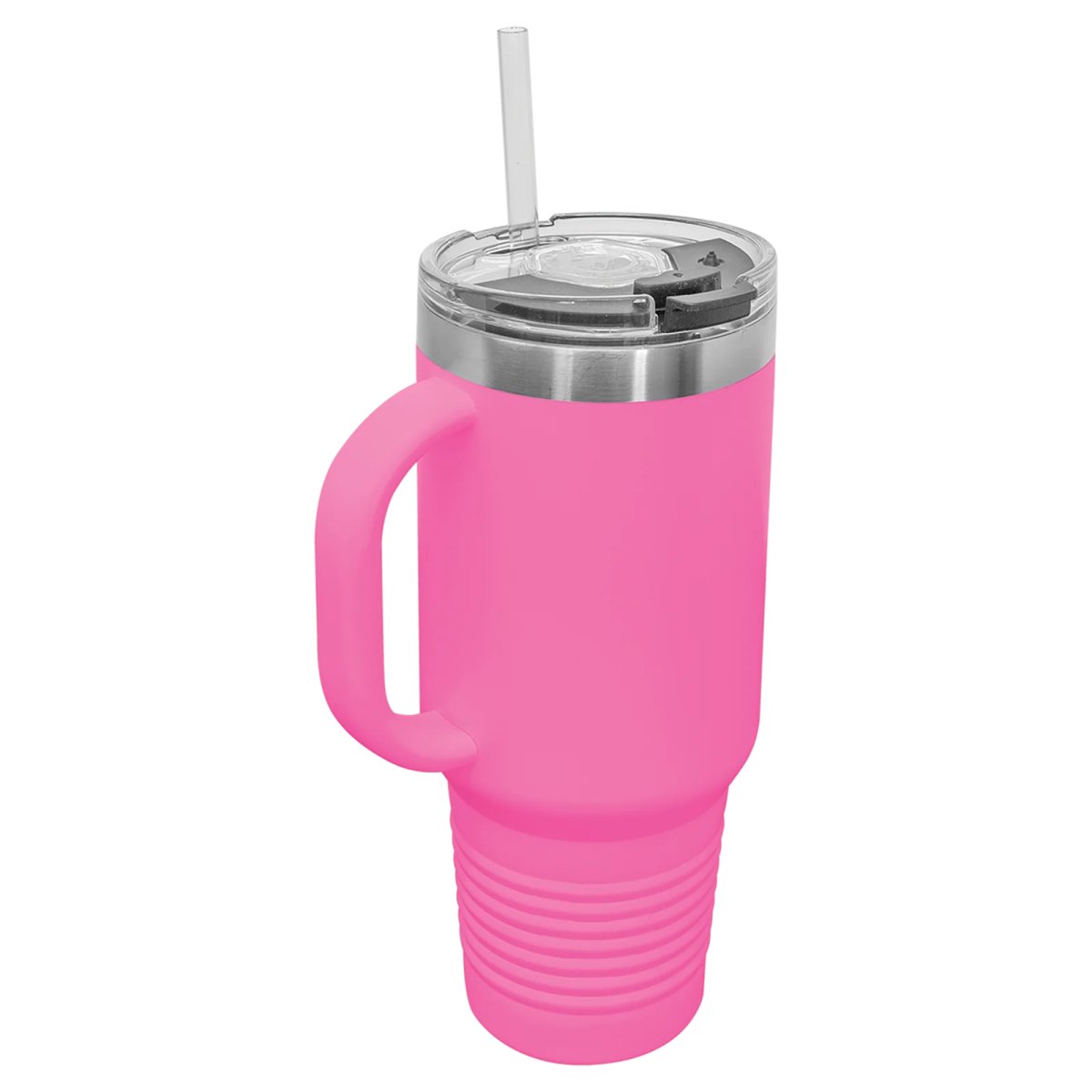 Polar Camel 40 oz. Pink Travel Mug with Snap Lid & Straw - Back view