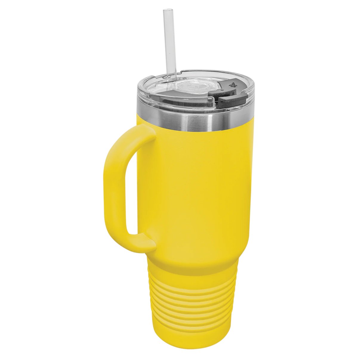 Polar Camel 40 oz. Yellow Travel Mug with Snap Lid & Straw - Back view