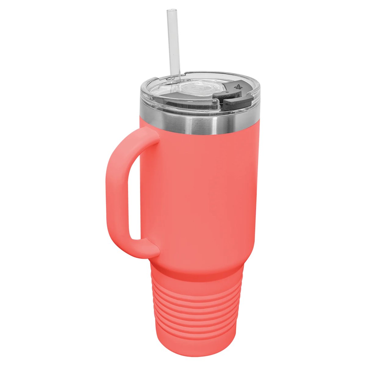 Polar Camel 40 oz. Coral Travel Mug with Snap Lid & Straw - Back view