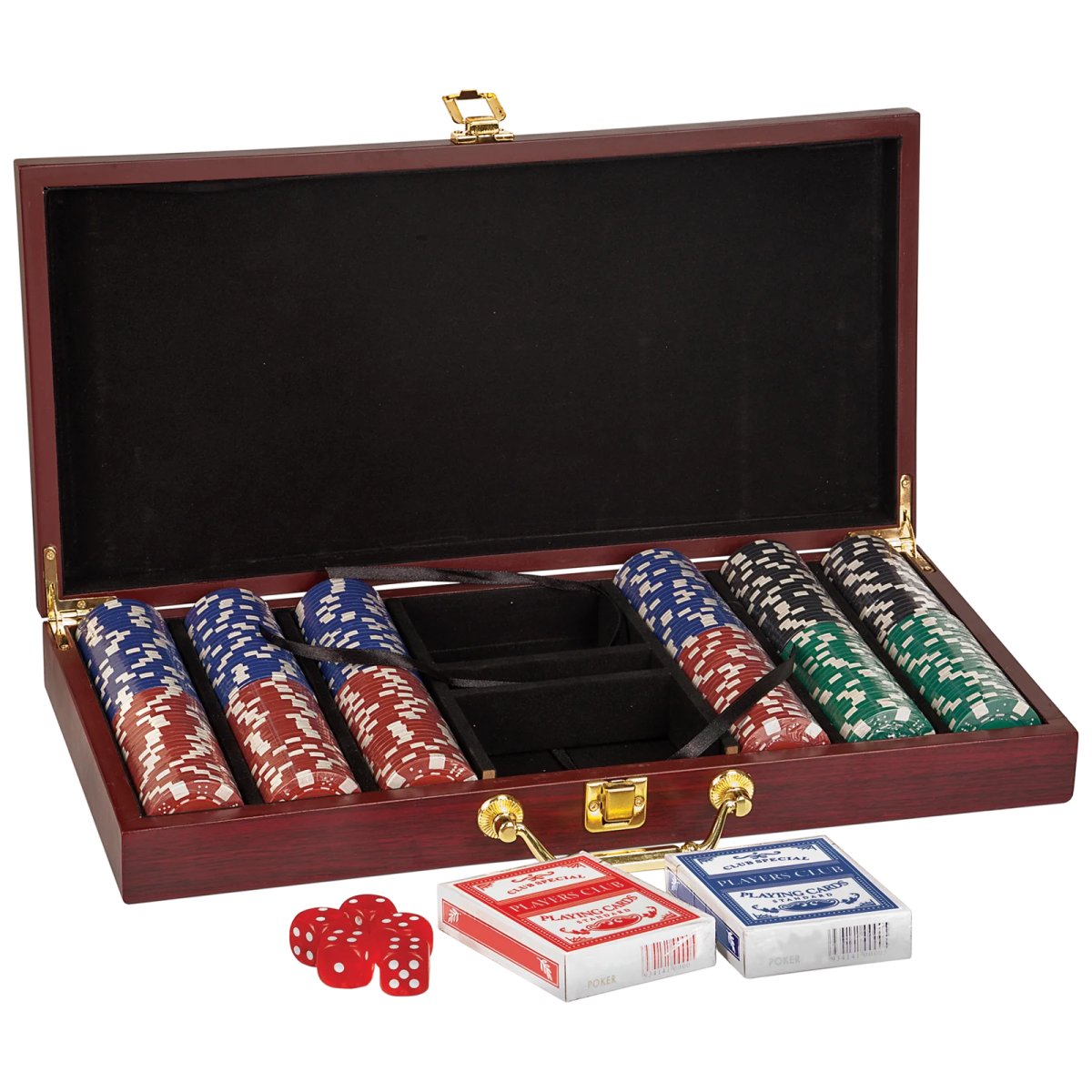 Rosewood Finish 300 Chip Poker Set - Open view