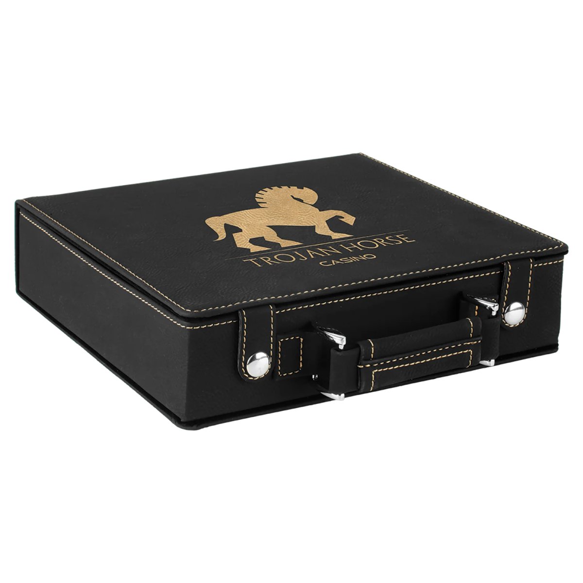 Black/Gold Engraved Faux Leather 100 Chip Poker Set - Closed view