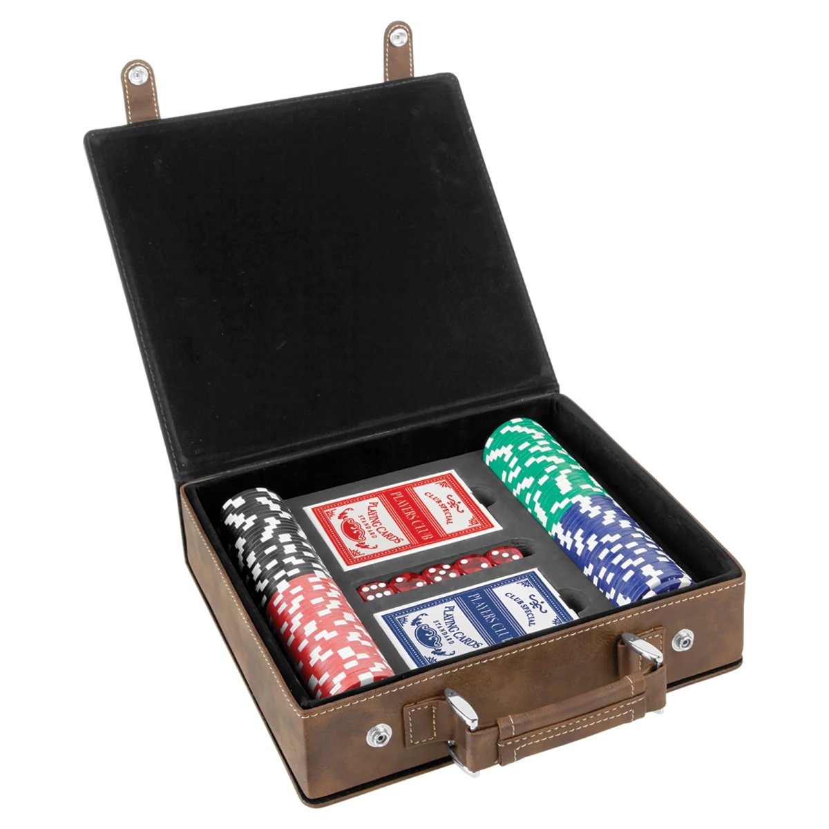 Rustic/Gold Engraved Faux Leather 100 Chip Poker Set - Open view