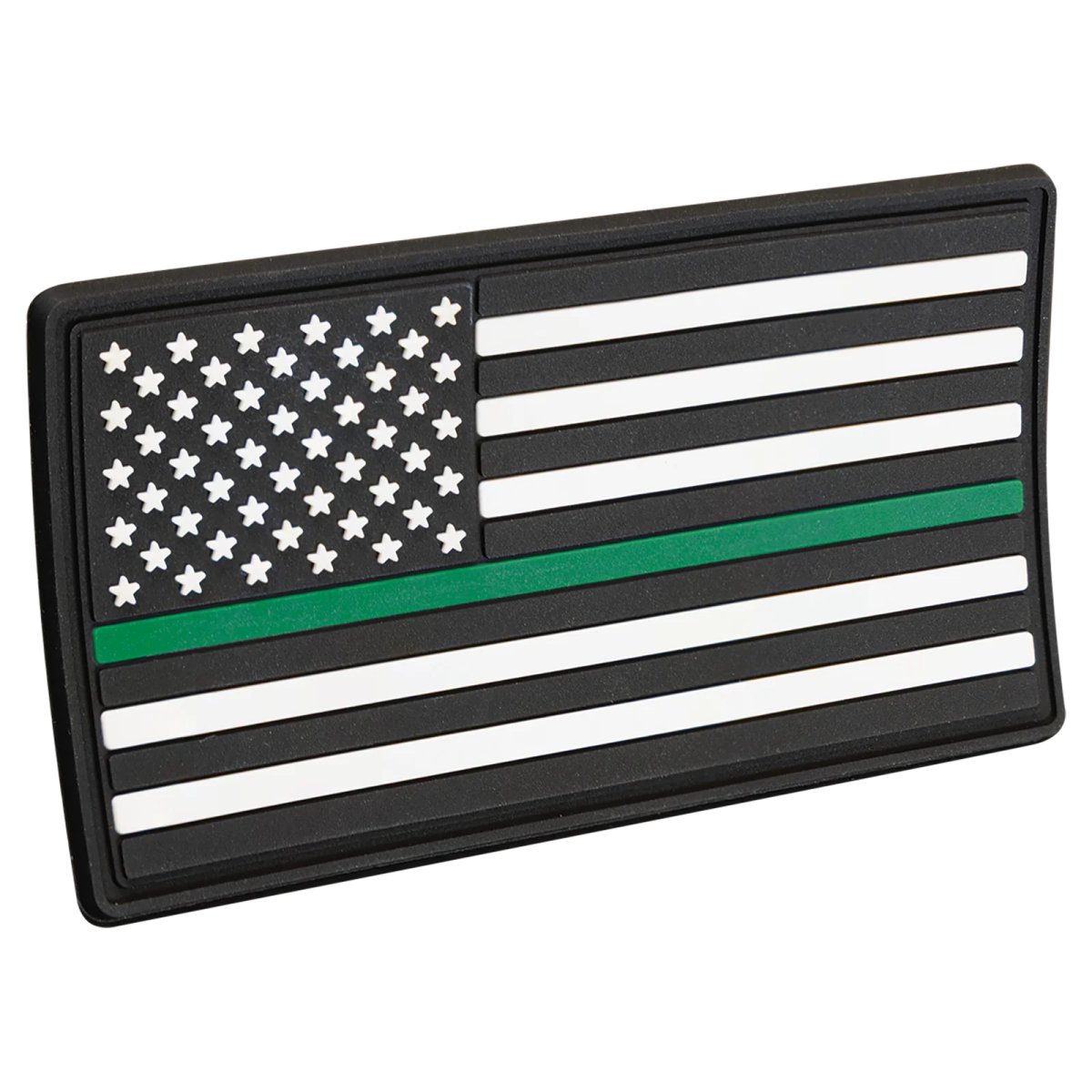 1 3/4" x 3 1/4" Green Line American Flag PVC Patch representing support for the military - Kota Pro Adhesive included - Angle view