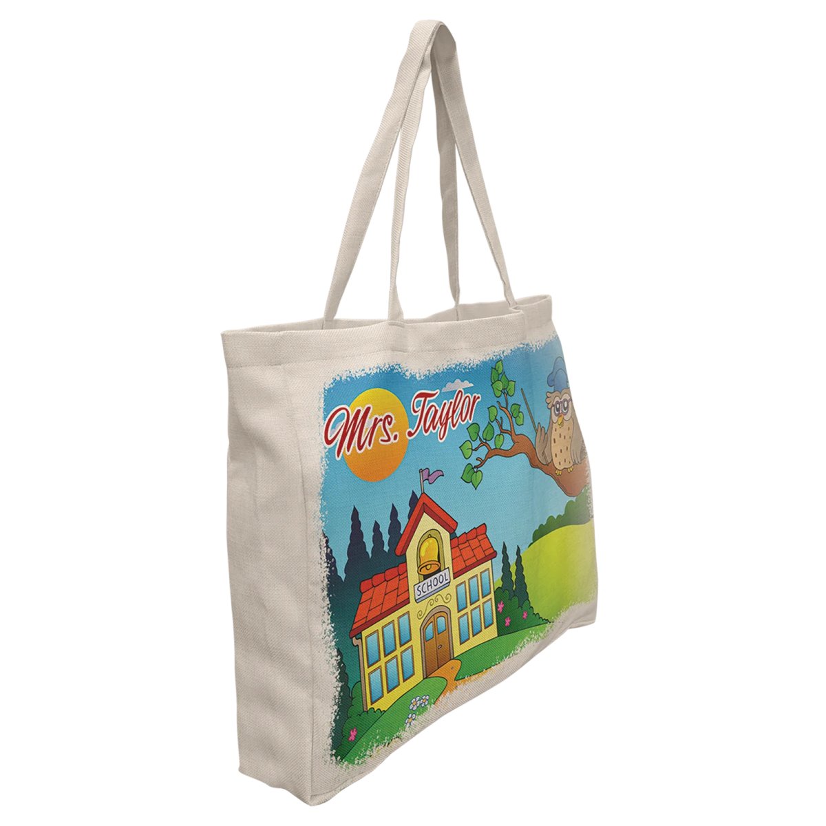 16" x 20" Linen Custom Printed Tote Bag with 4" Gusset - Angle view