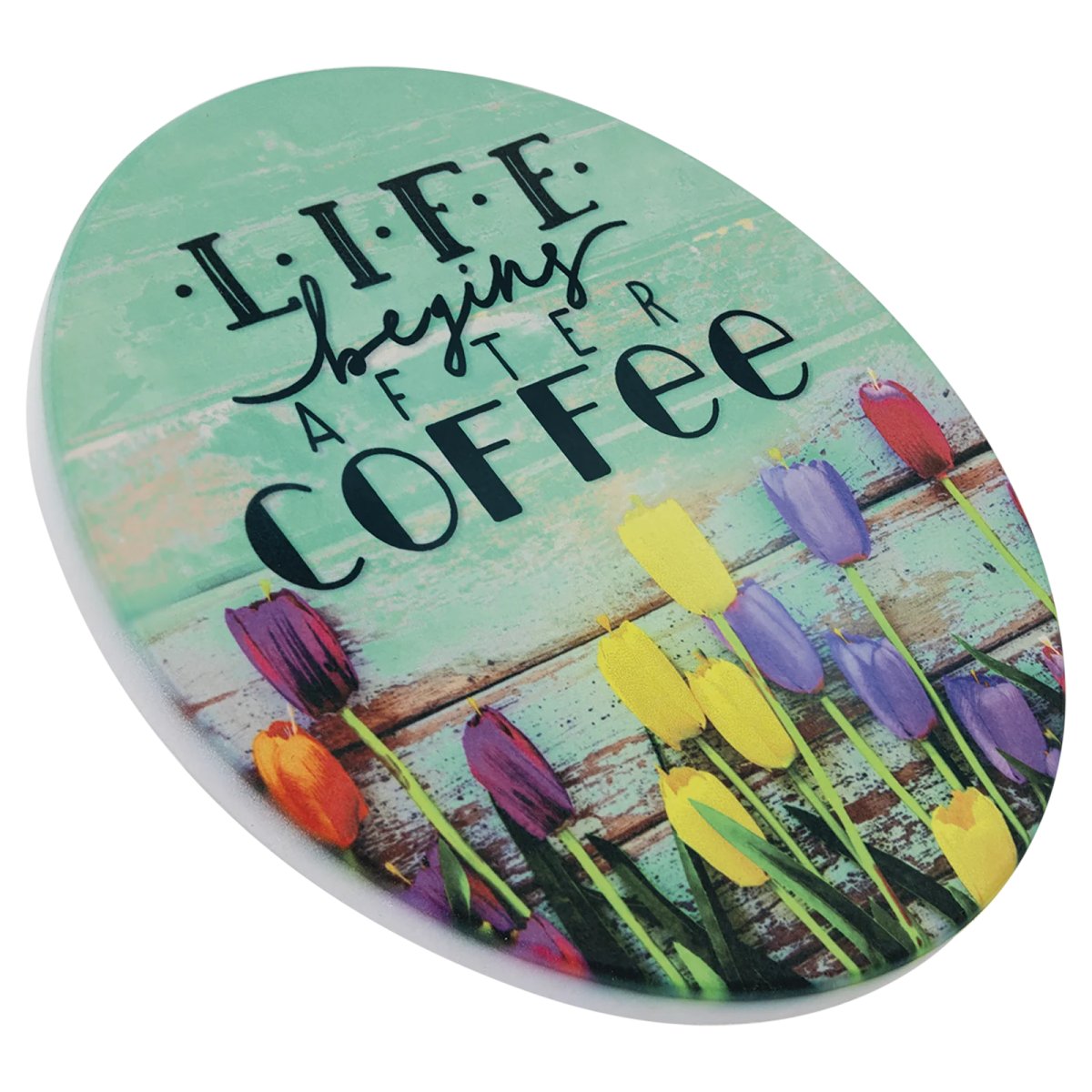 4 1/4" Custom Printed Round Sandstone Coaster - Angle view