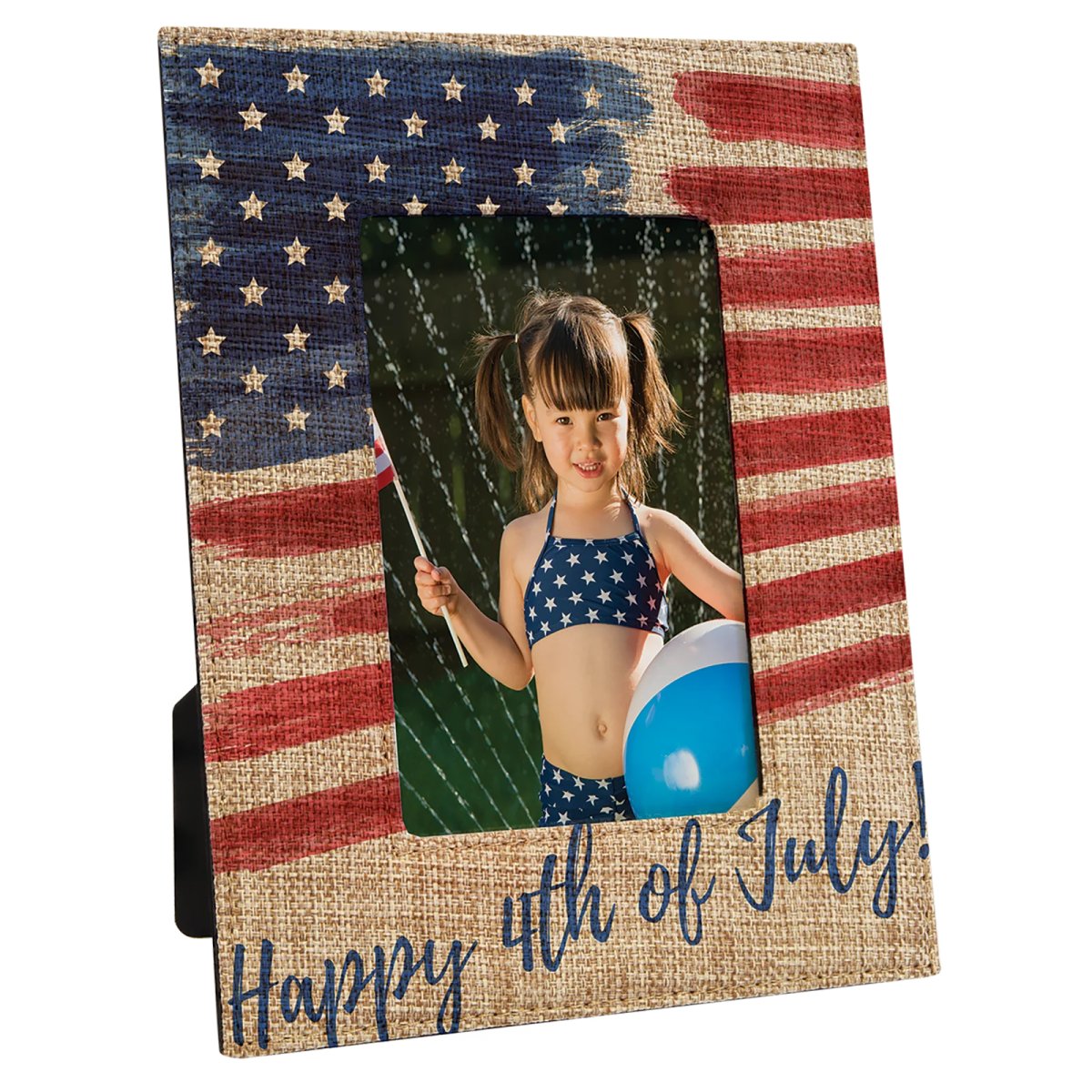 4" x 6" Custom Printed Burlap Photo Frame - Angle view