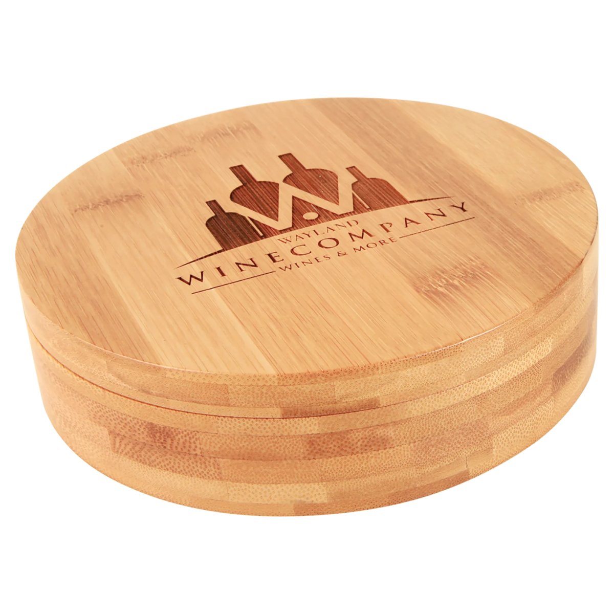 6 1/4" Round Bamboo 4-Piece Wine Tool Set - Closed view