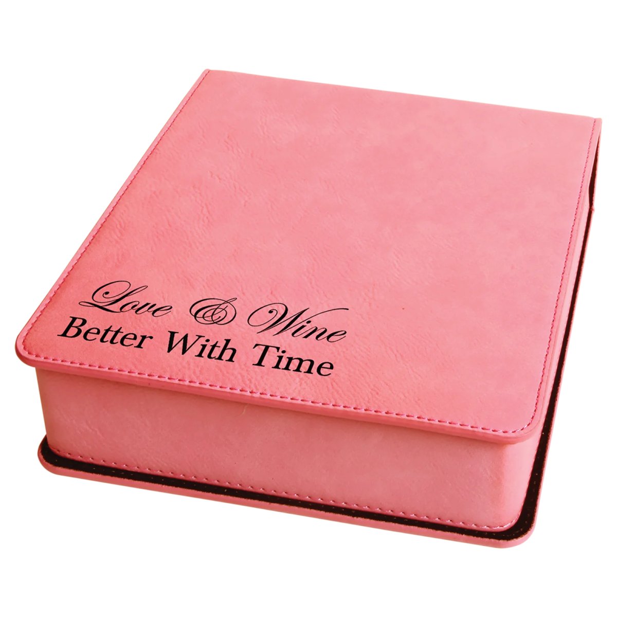 Pink Engraved Faux Leather 3-Piece Wine Tool Gift Set - Angle view